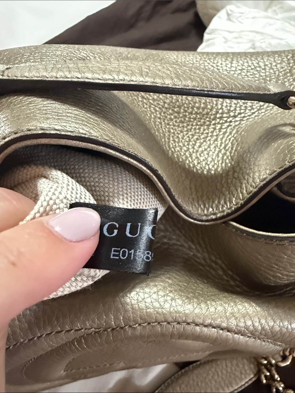 Gucci Metallic Taupe Leather Shoulder Bag with Tassel - Picture 10 of 11